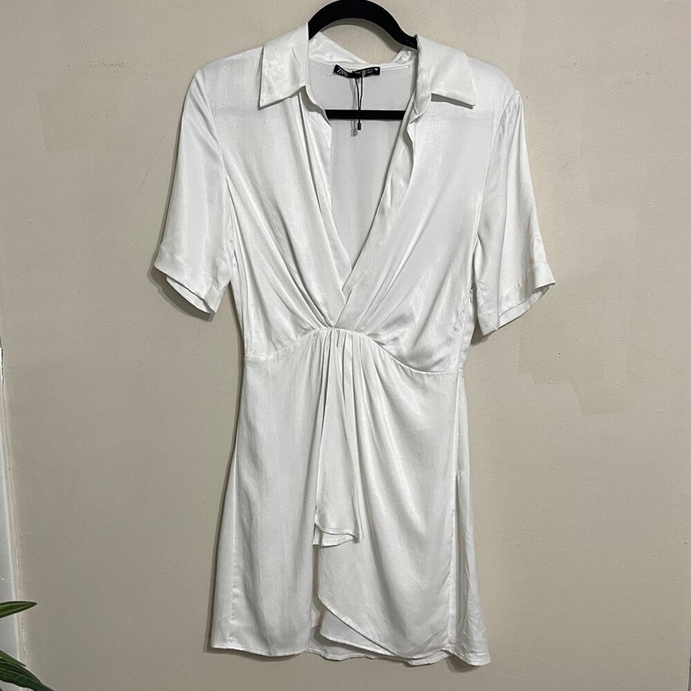 Zara White Satin Effect Mini Dress New Size XS